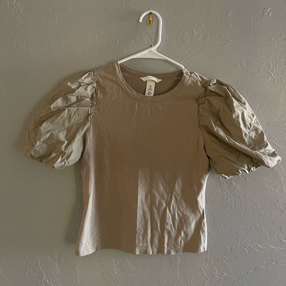 Women's Puff Sleeve Top - Tan (Needs to be Steamed) Size S Small